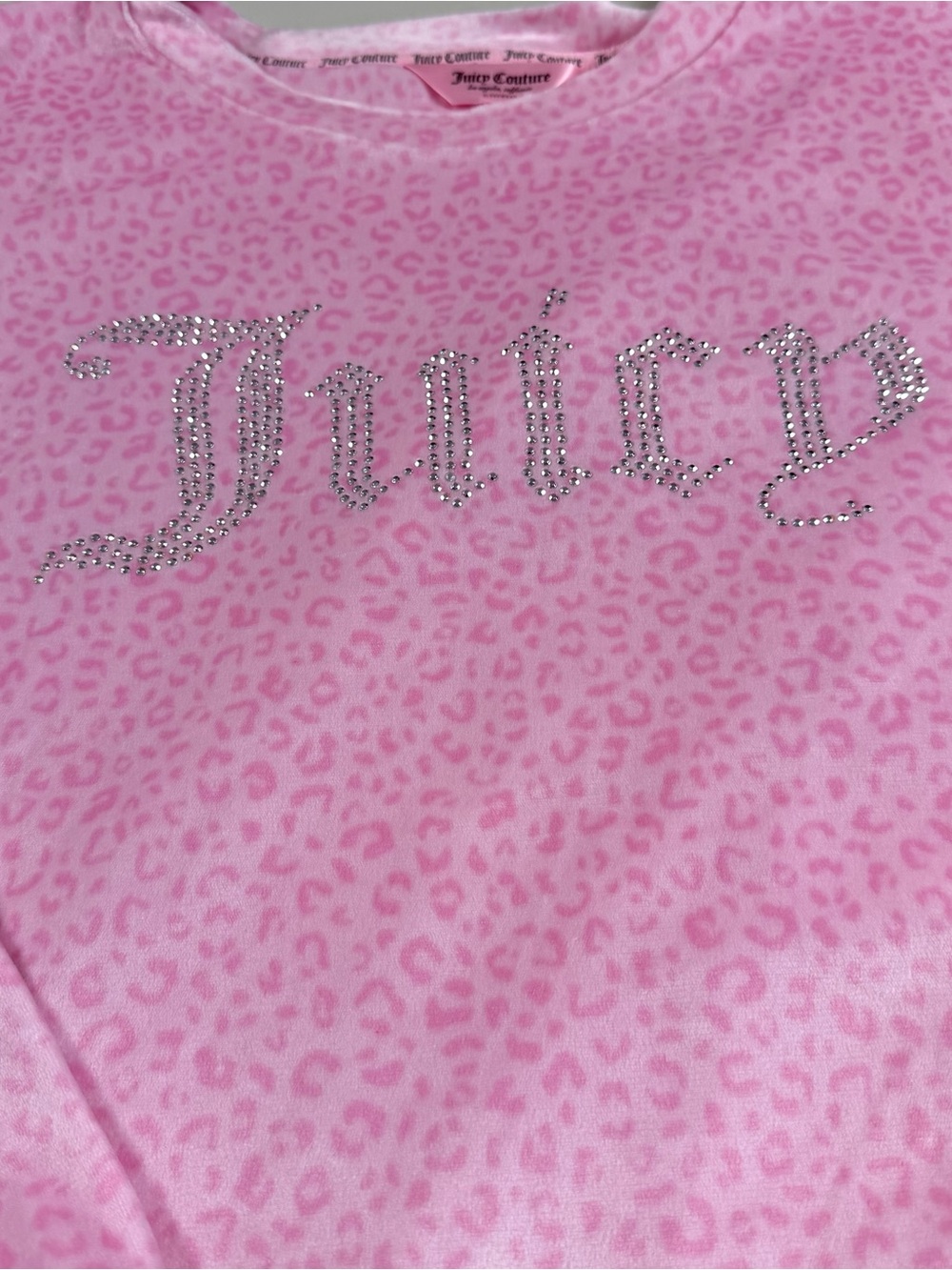 Juicy Couture Pink Leopard Velour PJs Pajamas Loungewear Rhinestone Y2K XL - Picture 2 of 13